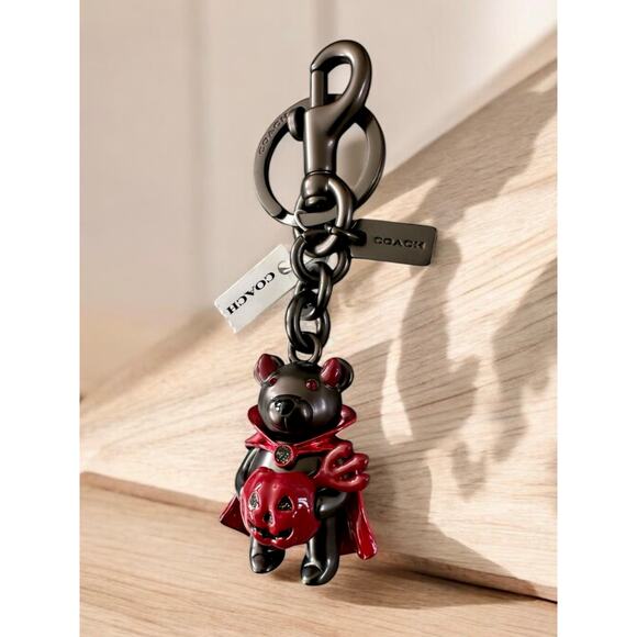 NWT Coach CW482 Limited Edition Halloween Devil Bear Bag Charm Keychain - Picture 4 of 5